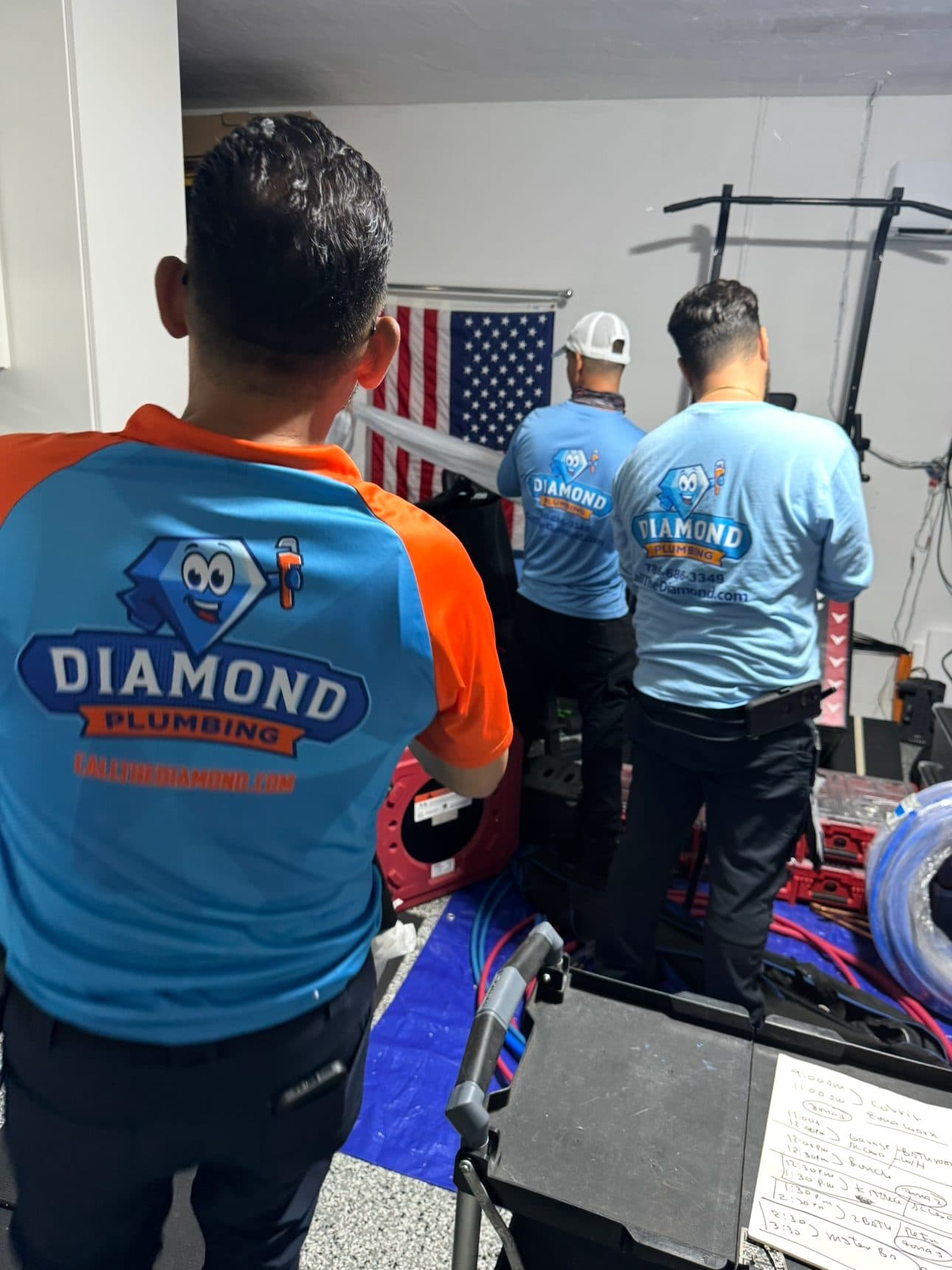 The Diamond Plumbing crew on an install job in Hollywood, FL, family-owned in South Florida since 1999